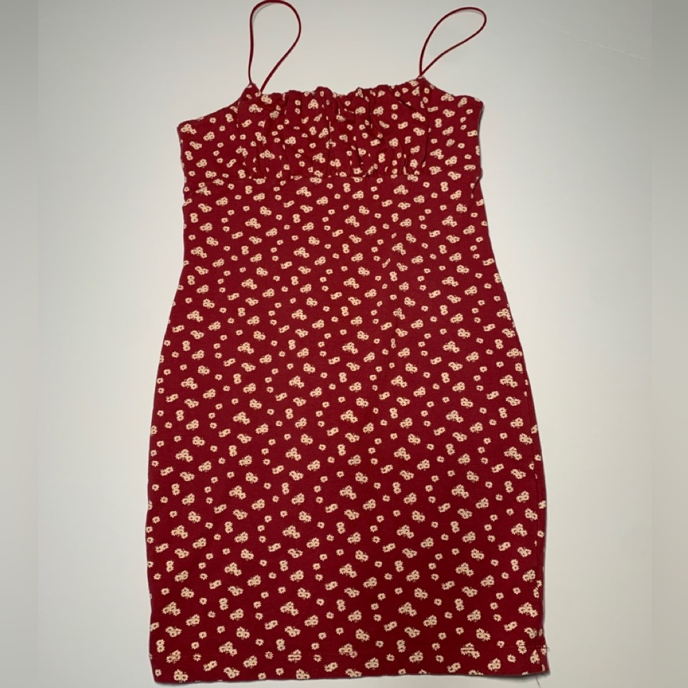 AEROPOSTALE Mini Dress Red Floral Spaghetti Strap Tight Bodycon Size Small